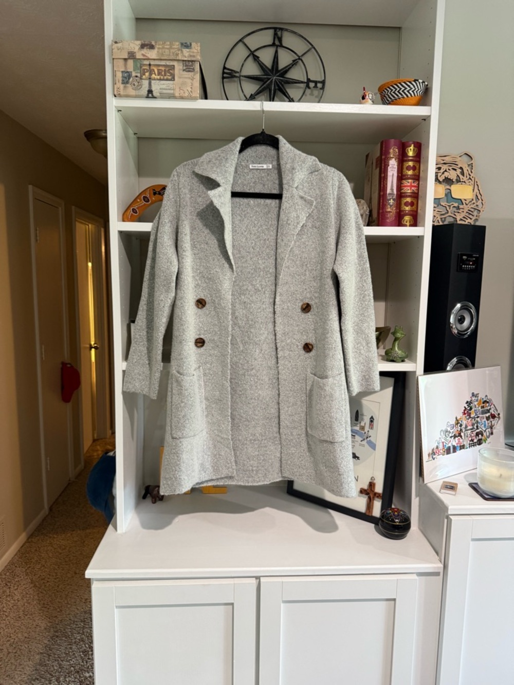 Pink Clover Light Gray Double-Breasted Open Front Coat